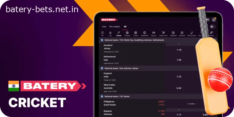 Batery India - place cricket bets