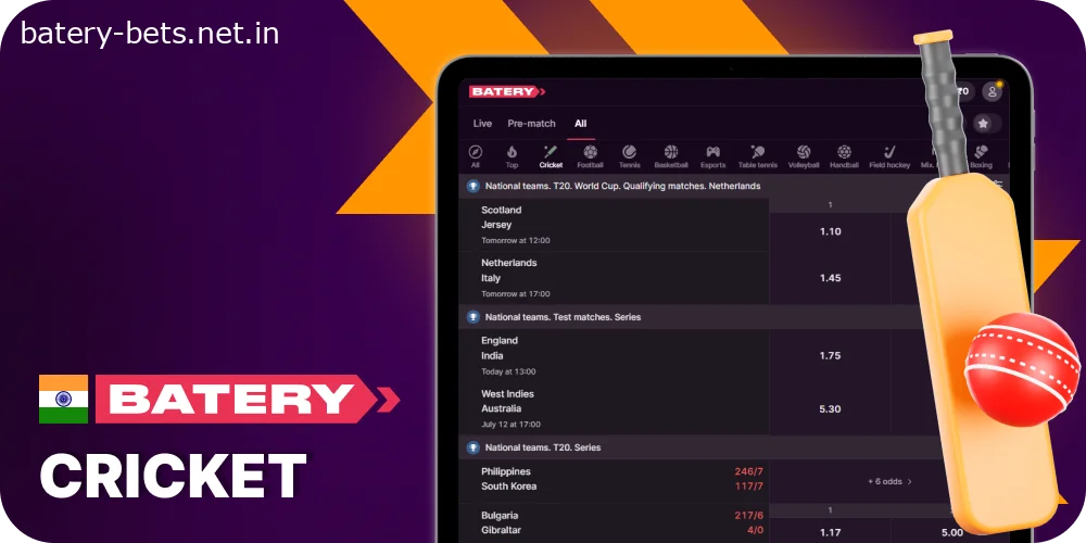 Batery India - place cricket bets