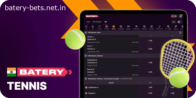 Tennis betting at Batery